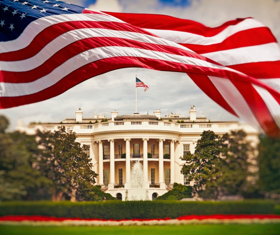 The White House With Waving American Flag Picture Id918426992