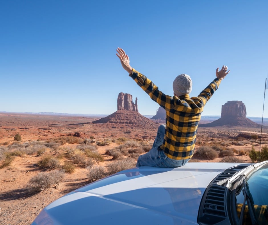 Young Man With Rental Motor Home Enjoying Road Trip In Usa Picture Id1159667849