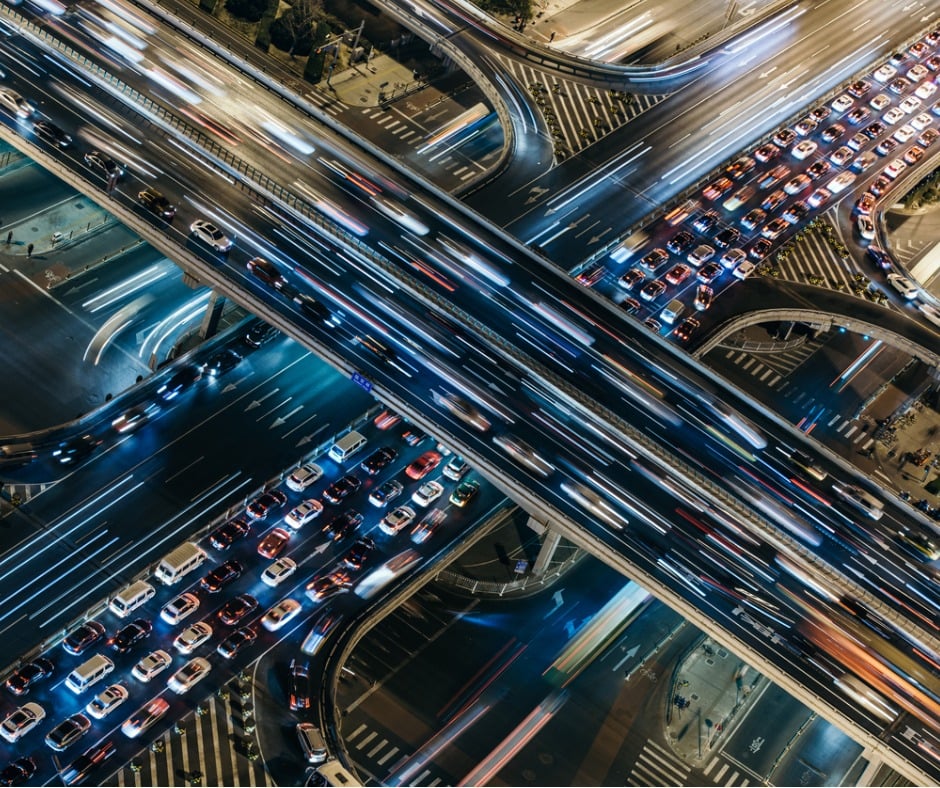 Aerial View Of Crowded Traffic At Night Picture Id882372772 (1)