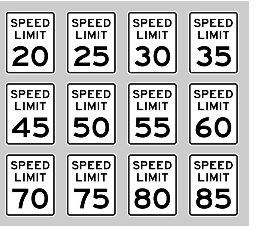 Speed Limit Road Sign Set Fro 15 To 85 Mph Vector Id1202693803