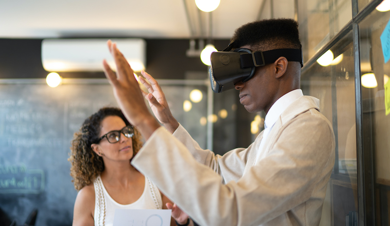 Business People Thinking About Ideas Using Virtual Reality Simulator