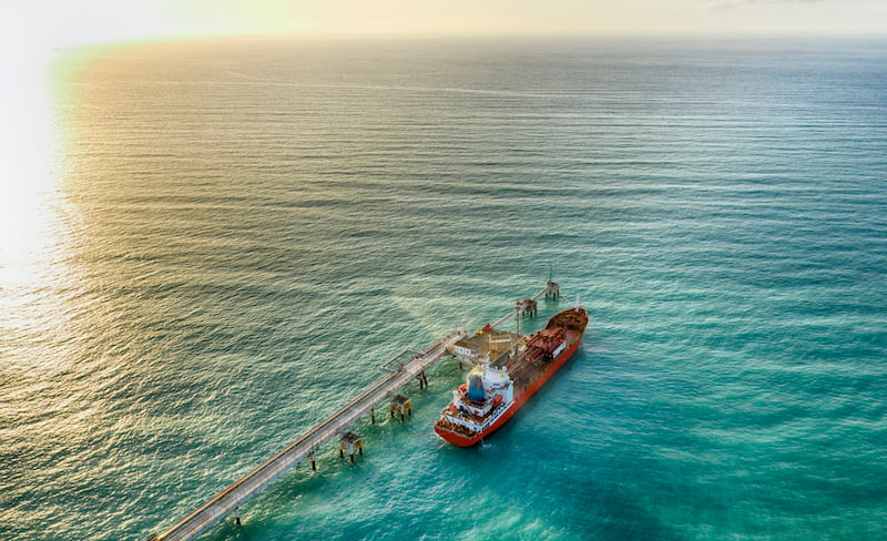 Aerial View Of Chemical Tanker Waiting For Loading