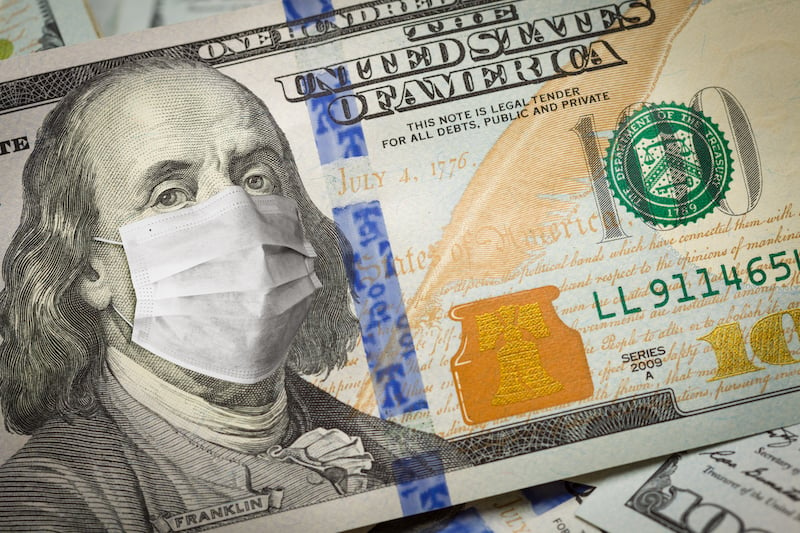 One Hundred Dollar Bill With Medical Face Mask On George Washington
