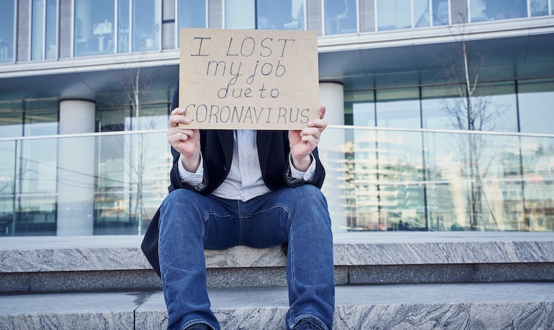 Job Loss Due To Covid 19 Virus Pandemic Concept. Unrecognizable Man Holds Sign "i Lost My Job"