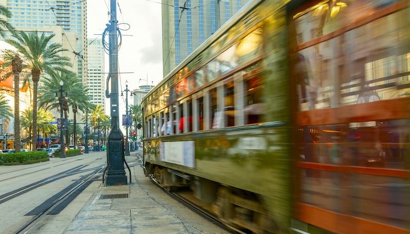Blurred New Orleans Streetcar Running