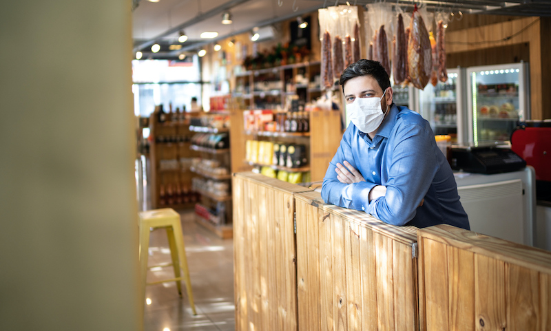 Portrait Of Small Business Man Owner With Face Mask