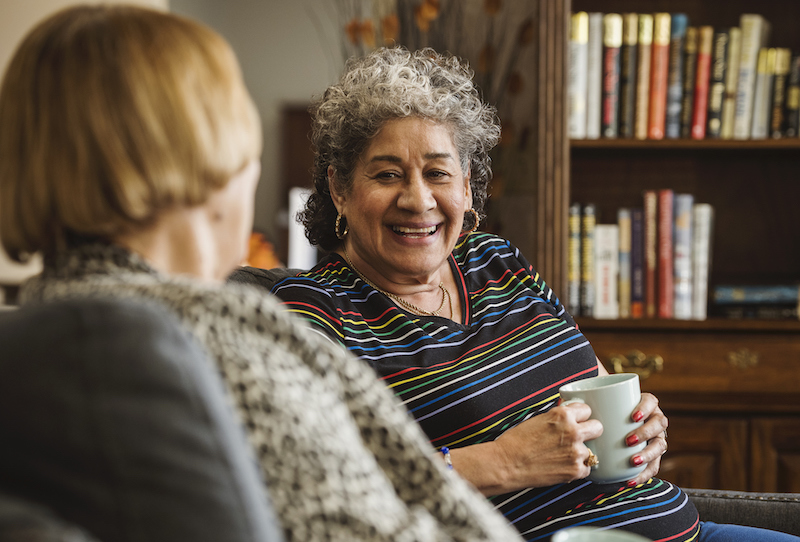 Senior Women Drinking Tea And Talking