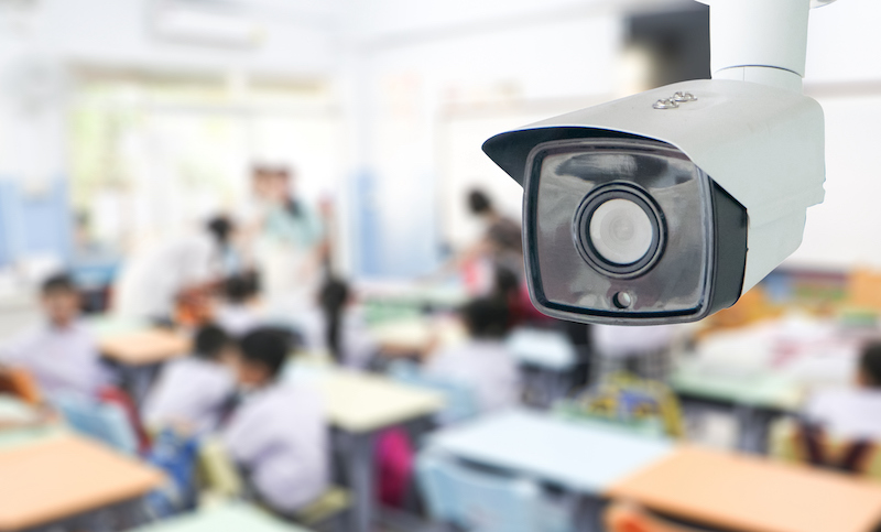 Cctv Security Monitoring Student In Classroom At School.security Camera Surveillance For Watching And Protect Group Of Children While Studying.