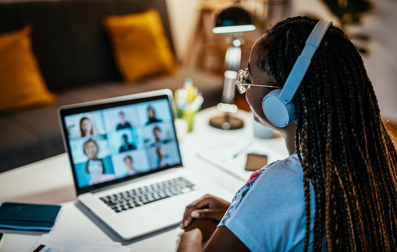 Group Of Unrecognisable International Students Having Online Meeting