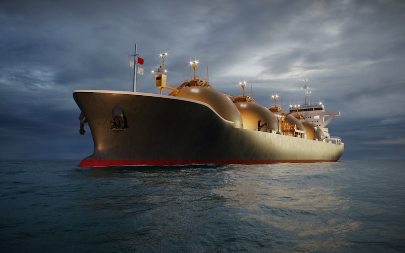 3d Rendering Of Lng Tanker Sailing In Sea At Night