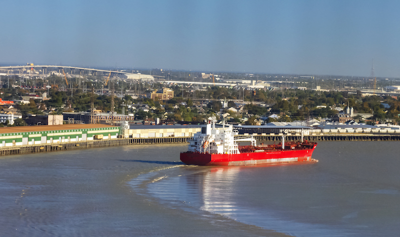 Container Ship On The Mississippi River In New Orleans Heading To The Gulf Of Mexico