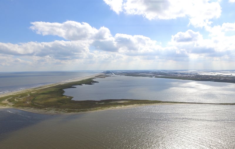 Drone Aerial Image Of A Low Lying Barrier Island In Louisiana