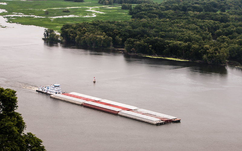 Barge With Cargo On The Mississippi River