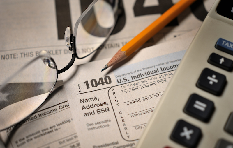 Filing Taxes On Irs Form 1040 Close Up View