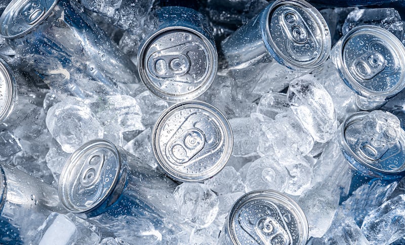 Cold Cans On Ice Inside A Cooler