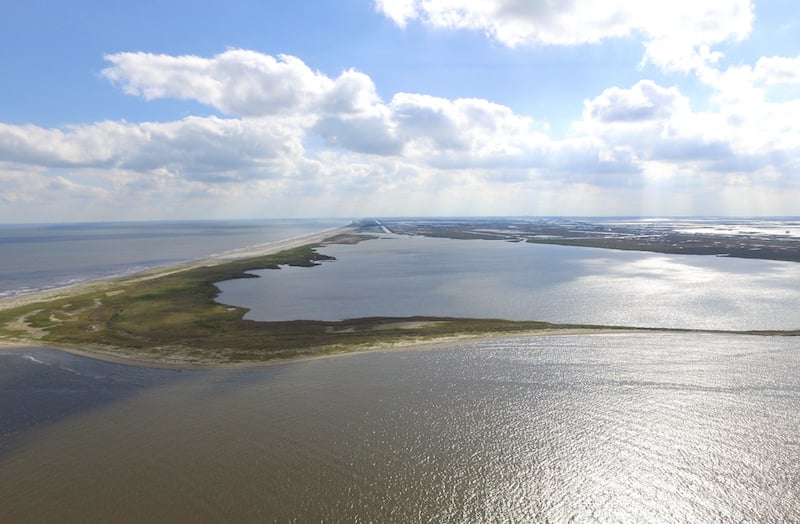 Drone Aerial Image Of A Low Lying Barrier Island In Louisiana