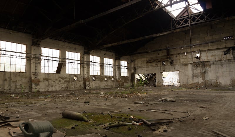 Large Abandoned Industrial Hall Or Storage Space