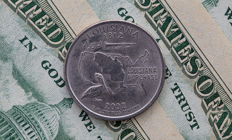 A Quarter Of Louisiana On Us Dollar Bills.