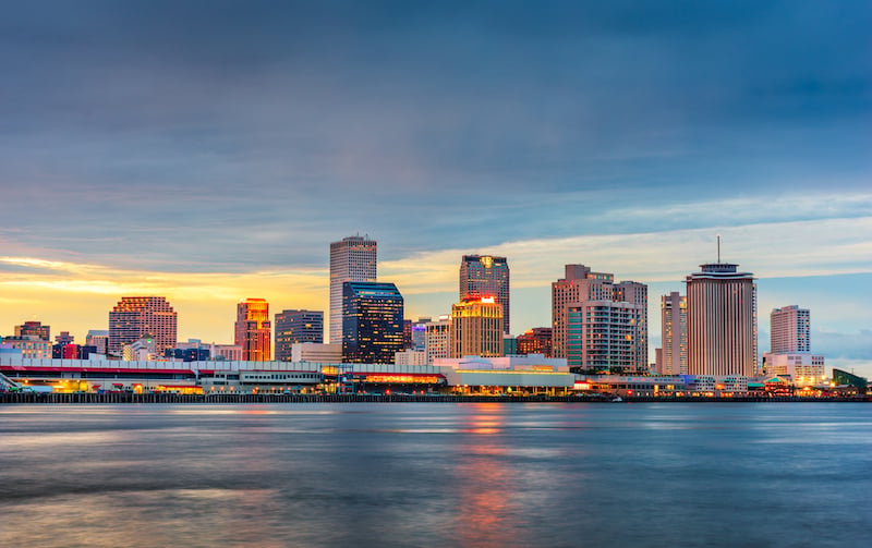 New Orleans, Louisiana, Usa Night Skyline On The Mississippi River.