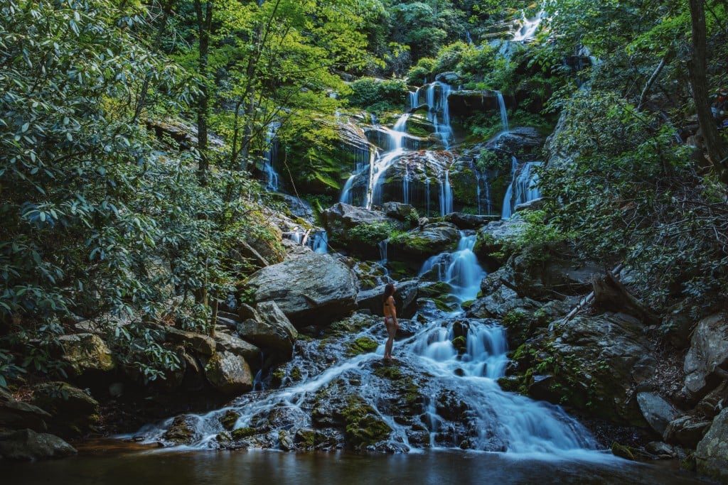 Samdean 1catawba Falls Waterfall With Girl Standing On Rock