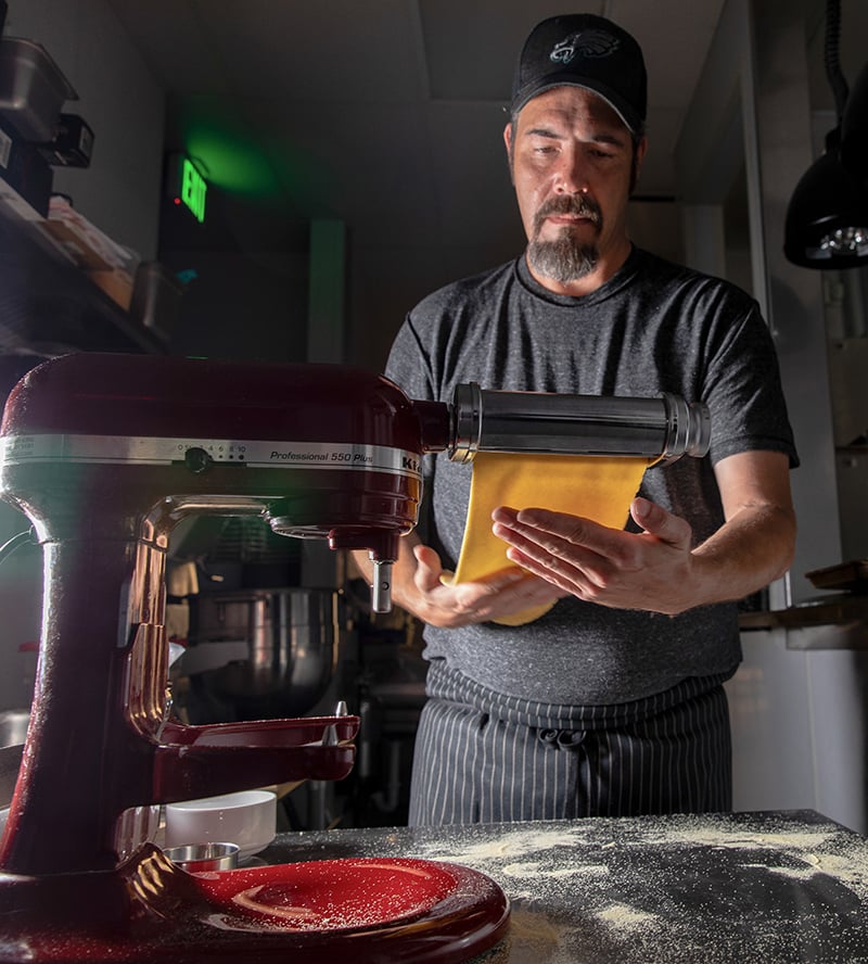 Charlotte, Nc August 16th: Chef Paul Verica Of The Stanley Making Pasta And Pizza At The Stanley In Charlotte Nc On August 16, 2019. Photo By Peter Taylor