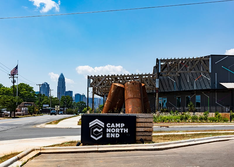 Charlotte, Nc, Usa 23 May 2021: Camp North End Street Sign, Barr