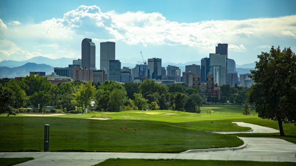 Denver city skyline and golf course sunny day
