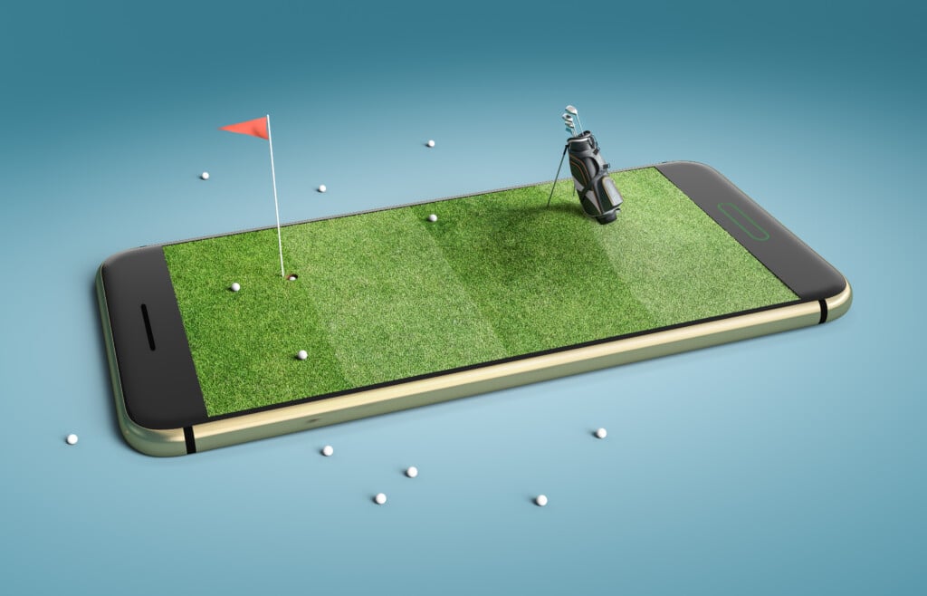 GolfSnake Mobile Phone Screen Golf Game Concept. Minimal Golf Field Backgr