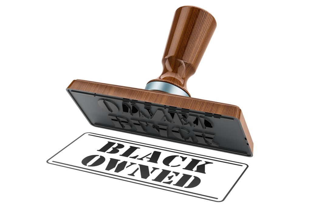Black Owned Businesses Stamp. Wooden Stamper, Seal With Text Black Owned Businesses, 3d Rendering