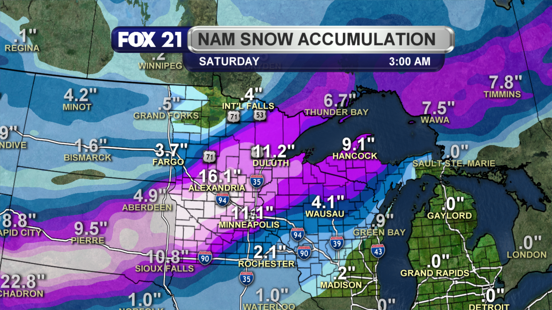 Minnesota Wisconsin Nam Snow Accumulation Fox21online