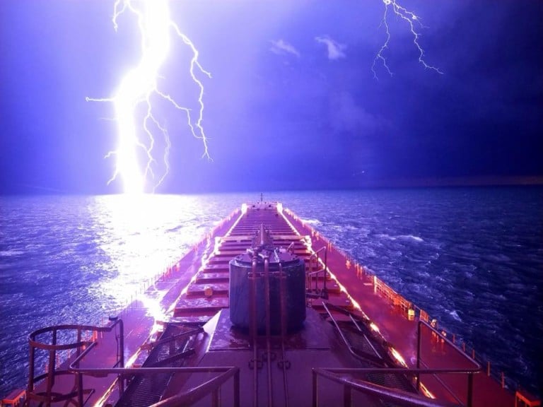 Ship Mate Captures Incredible Lightning Strike Over Lake Michigan