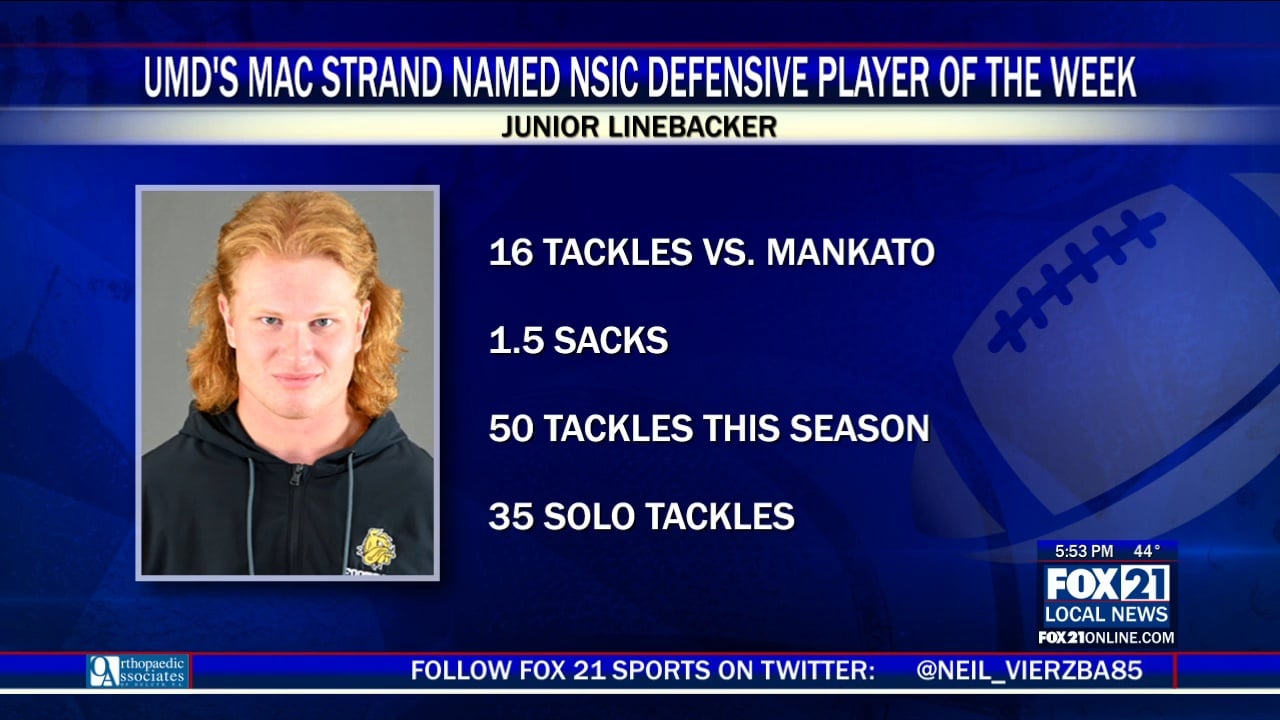 UMD Junior Linebacker Mac Strand Named NSIC Defensive Player Of The ...