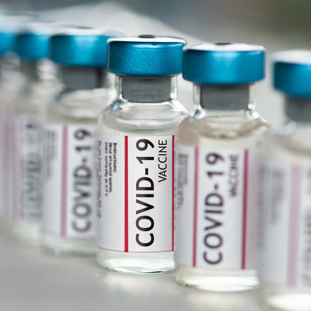 Covid 19 Coronavirus Vaccine Vials In A Row Macro Close Up