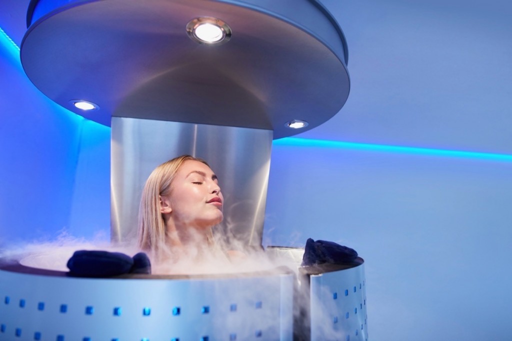 Young Woman In A Whole Body Cryo Sauna