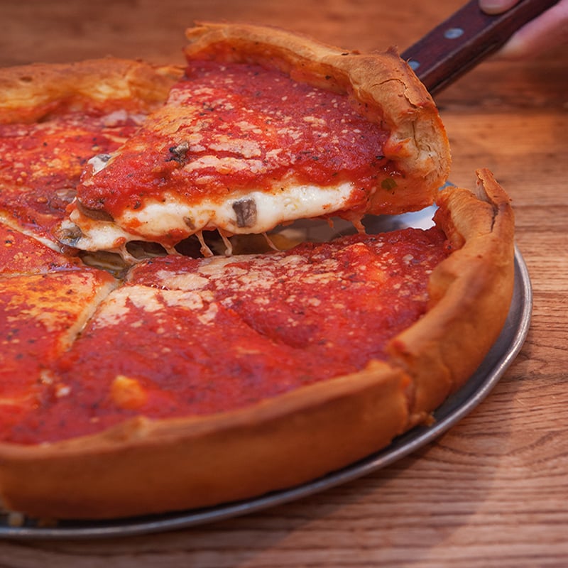 Chicago Deep Dish Pizza On Table