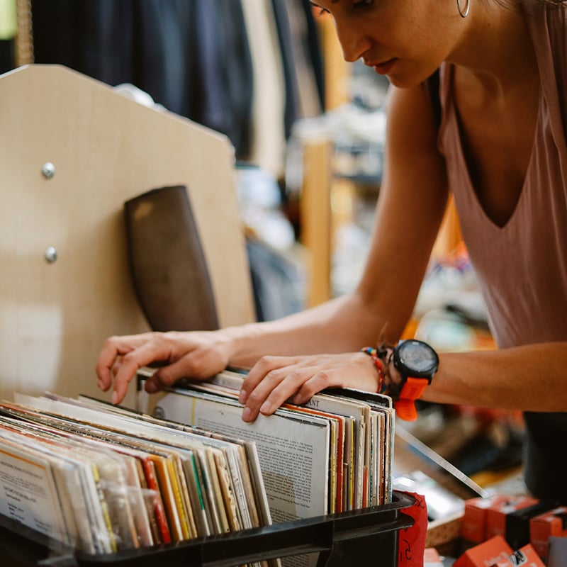 Browsing Music At The Vinyl Records Shop