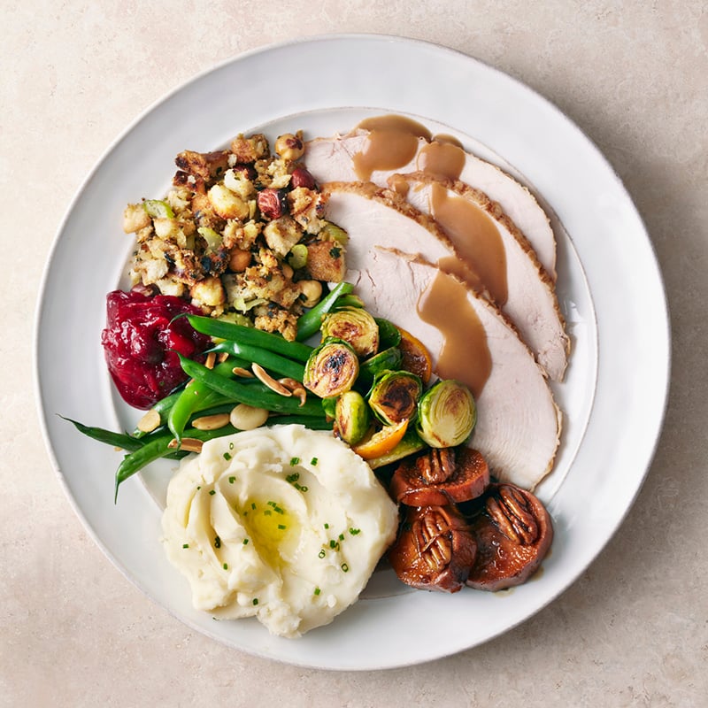 Overhead Of Turkey Meal On Plate