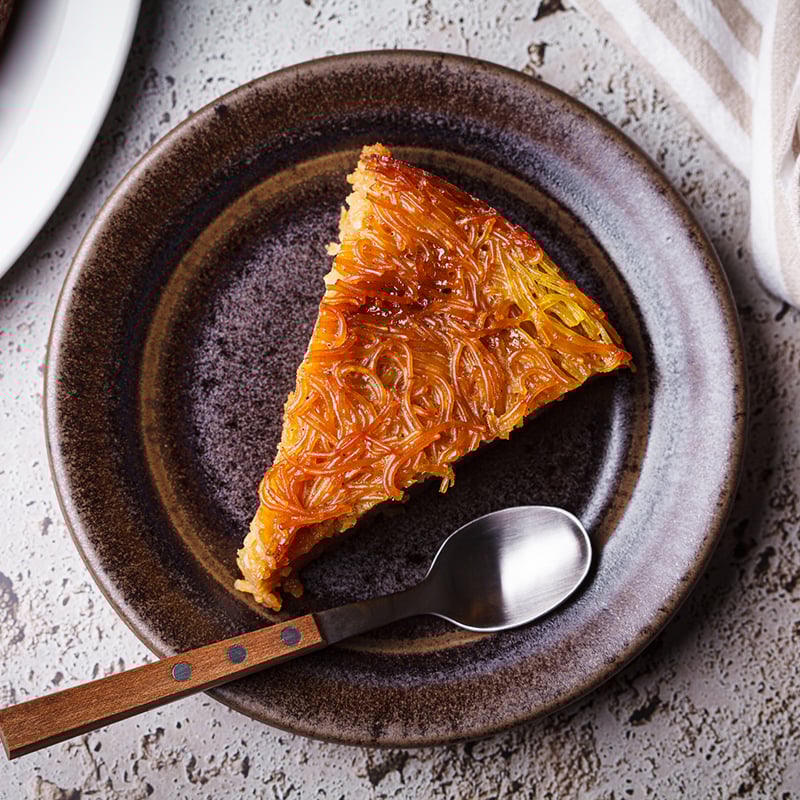 Traditional Kugel Casserole From Caramelized Sweet Noodles.