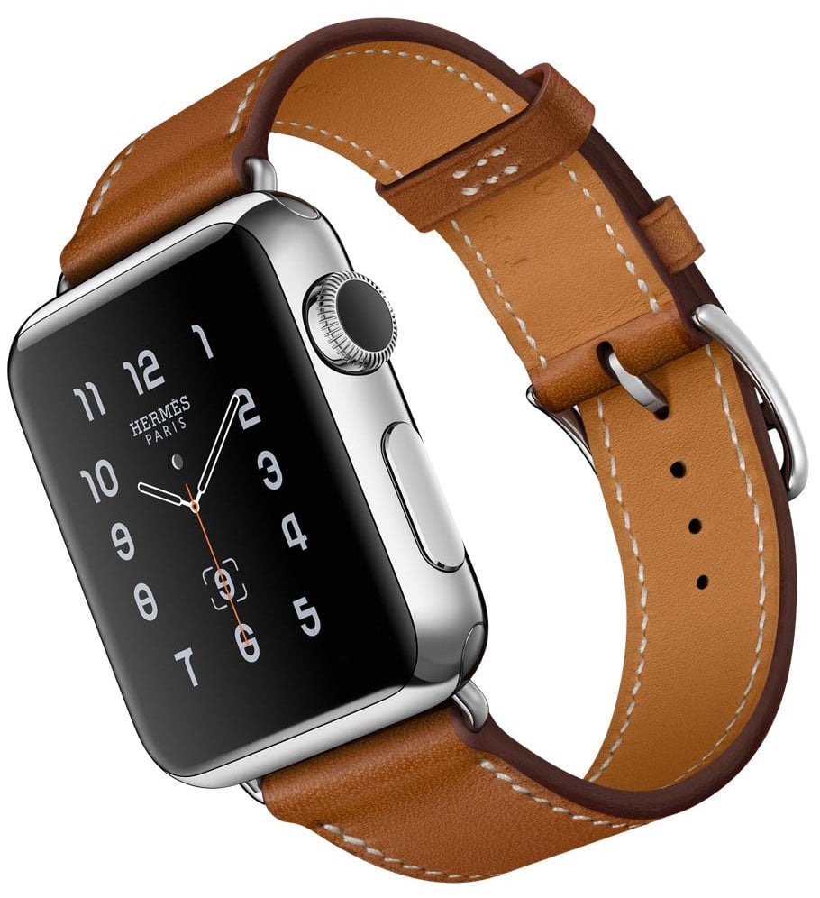 Apple Watch Hermes Single Tour 42mm Stainless Steel Case With Fauve Barenia Leather Band Mlcc2