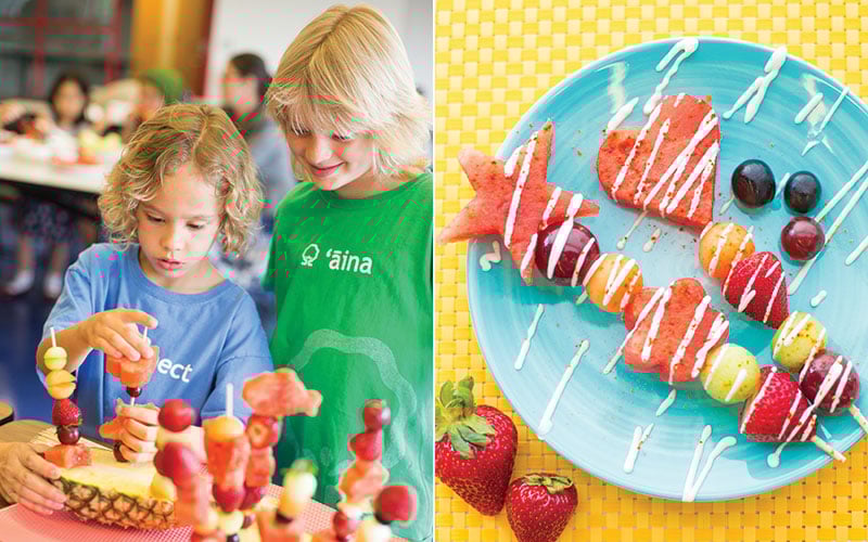 Kids with watermelon kebabs