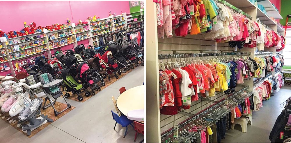 Clothes on racks at Caterkids