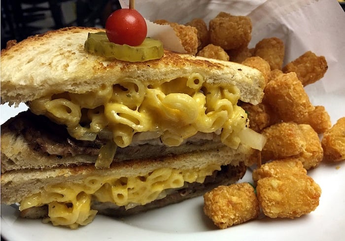 Dave & Buster's short rib and cheesy mac stack sandwich