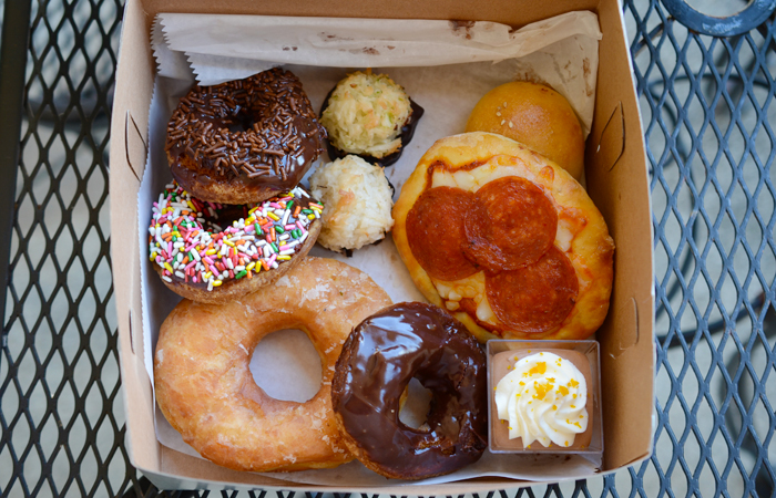 Our box included old fashioned doughnuts, a yeast doughnut, two macaroons, shiro pan, pizza pan and chocolate orange mousse. 
