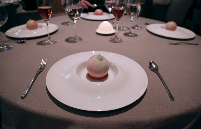 This strawberry sphere has a nice balanced sweetness. My favorite of the desserts, it's an interactive course where you crack open the ball to find other flavors inside.