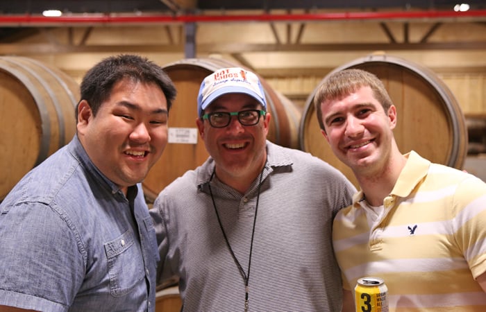 Hot Doug's Doug Sohn (center) with one of his biggest fanboys (me).