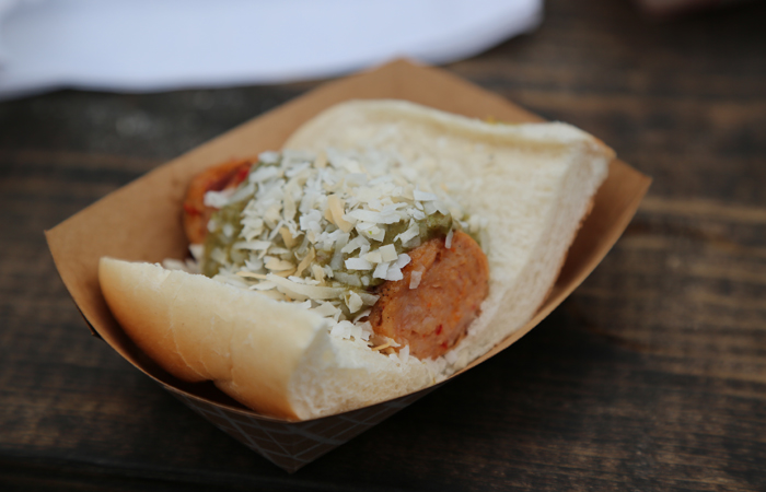 My favorite sausage from the festival was the spicy Thai chicken sausage. The heat from the dog is balanced by the cool curry and coconut flavors of the toppings.