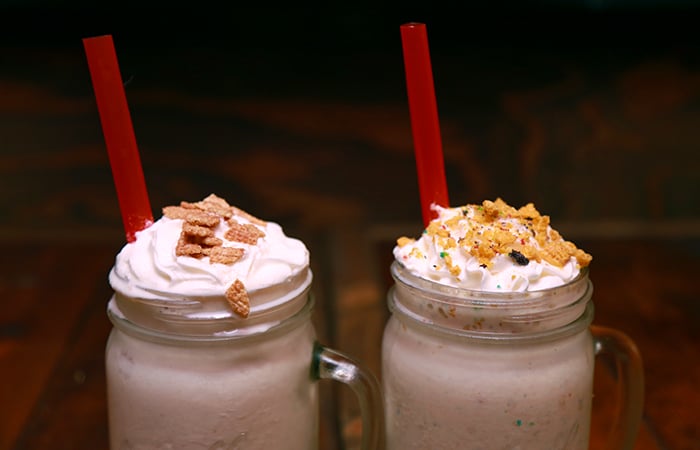 The thick and creamy milkshakes have your favorite cereals blended right in. My personal favorite is the Cinnamon Toast Crunch ($7). The smooth, even flavor of the cereal is interspersed with crunchy cinnamon bits.