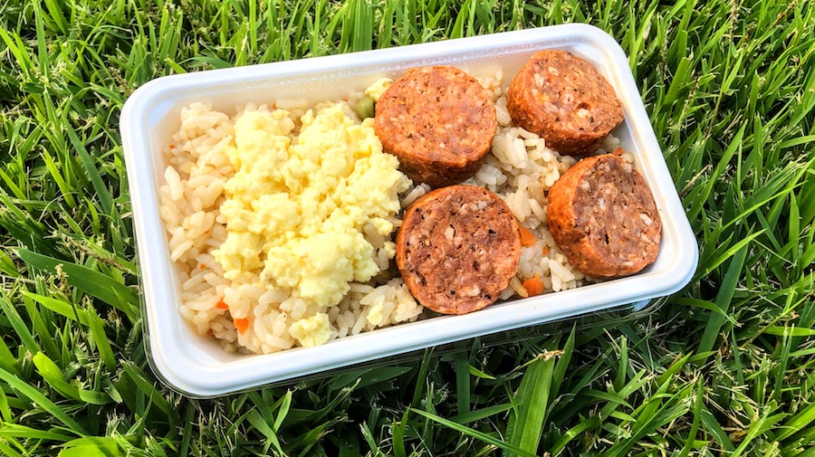 Portuguese sausage and eggs on fried rice