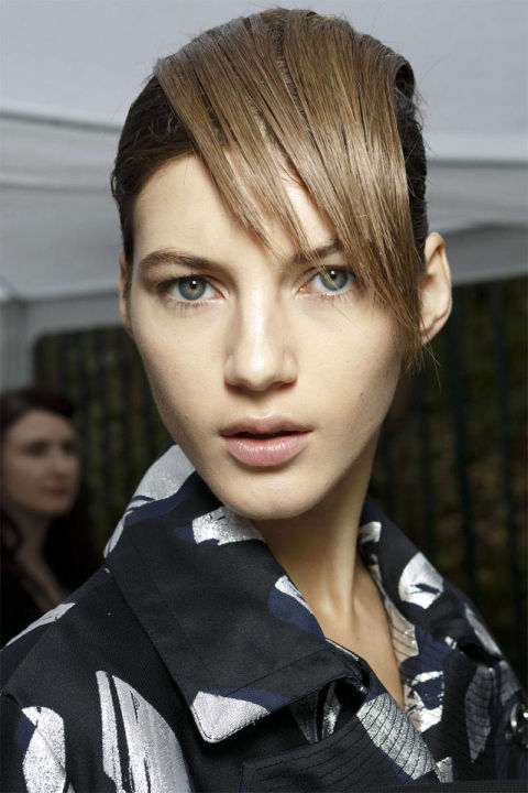Blunt side bang as seen on the Kenzo runway - photo courtesy of Imaxtree.