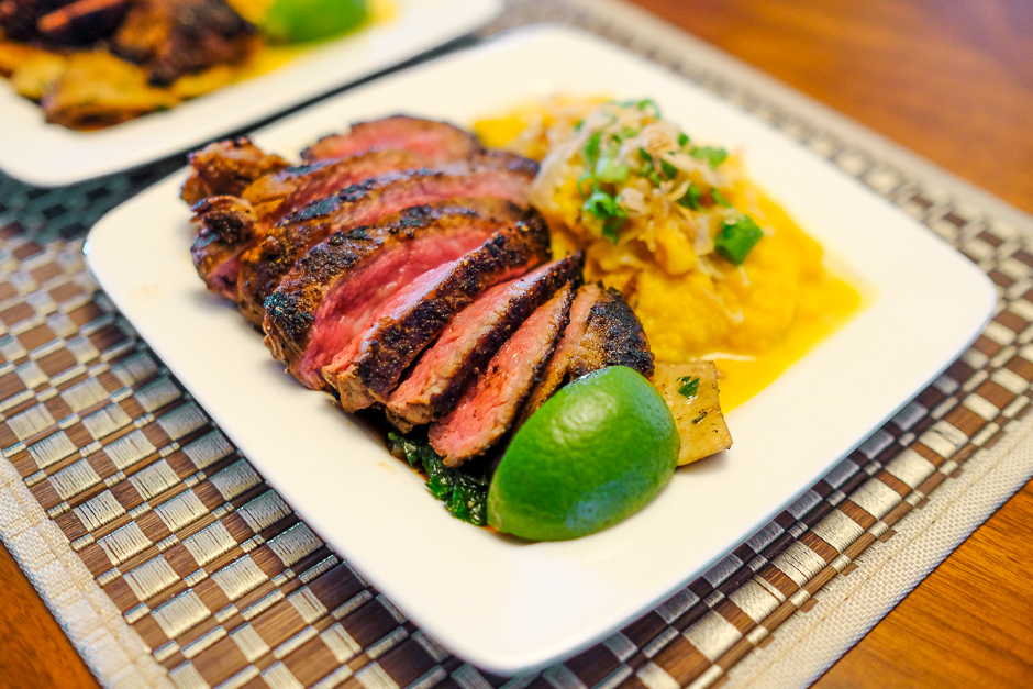 steak with kabocha mash